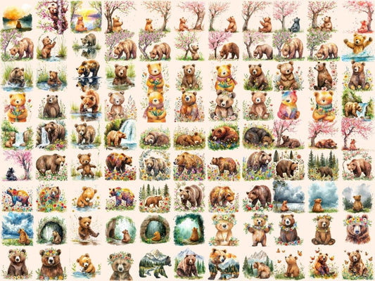 春季熊水彩剪贴画