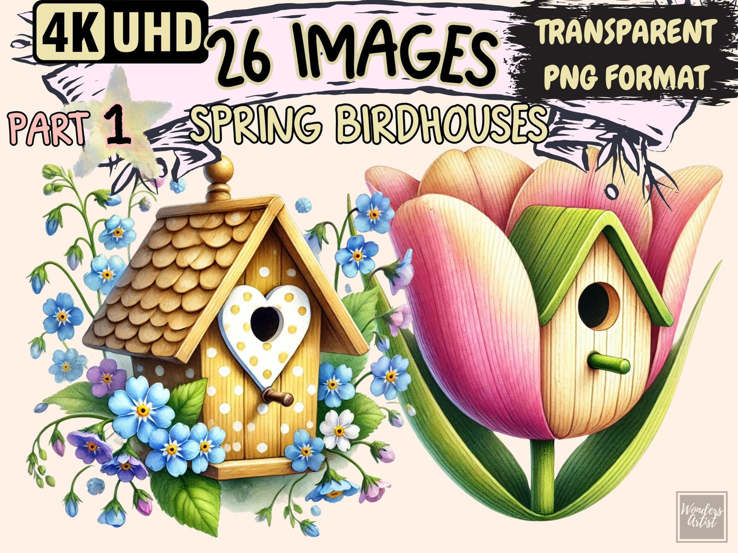 Spring Birdhouses (P1) Clipart - High - Quality Instant Digital Download for Creative Projects