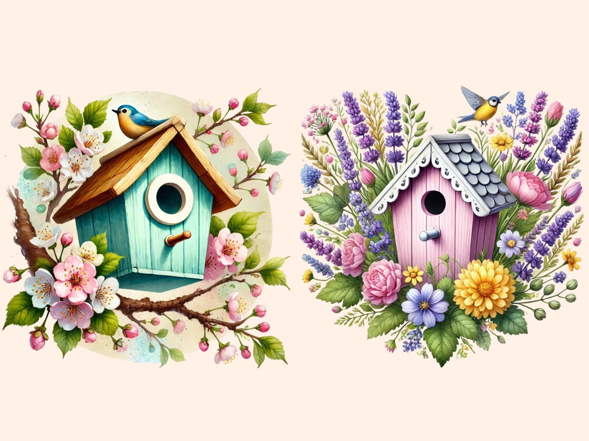 Spring Birdhouses (P1) Clipart - High - Quality Instant Digital Download for Creative Projects