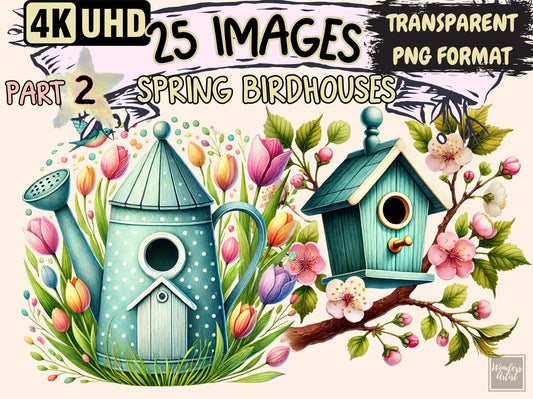 Spring Birdhouses (P2) Clipart - High - Quality Instant Digital Download for Creative Projects