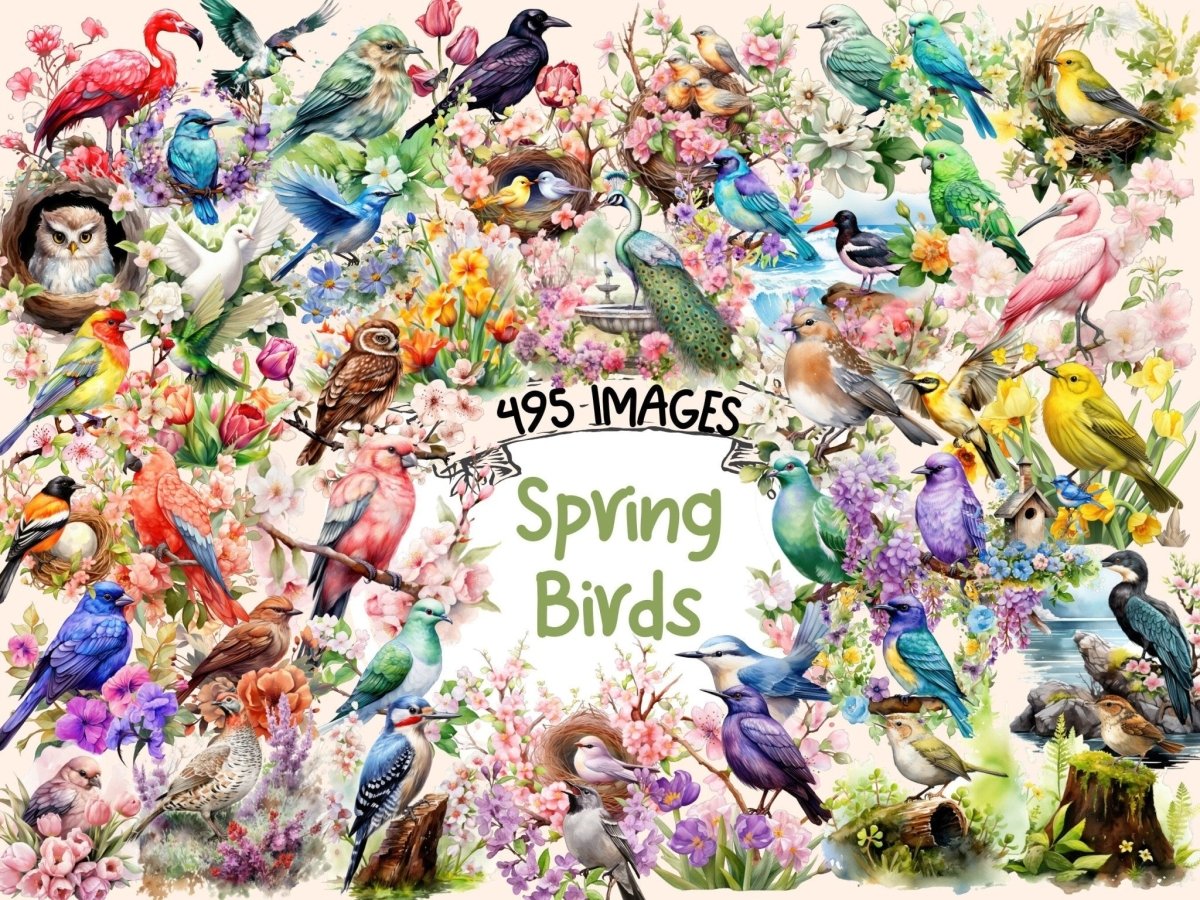 Spring Birds Watercolor Clipart bird clipart - Wonders Artist