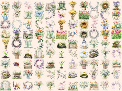 Spring Blooms Watercolor Clipart blooming flowers png - Wonders Artist