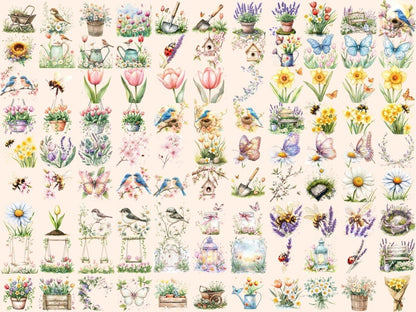 Spring Blooms Watercolor Clipart blooming flowers png - Wonders Artist