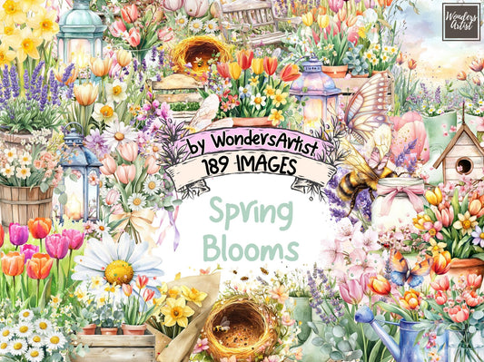 Spring Blooms Watercolor Clipart - High - Quality Instant Digital Download for Creative Projects