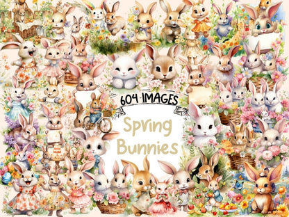 Spring Bunnies Watercolor Clipart bunny graphics - Wonders Artist