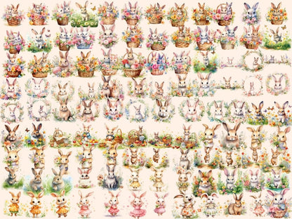 Spring Bunnies Watercolor Clipart bunny graphics - Wonders Artist