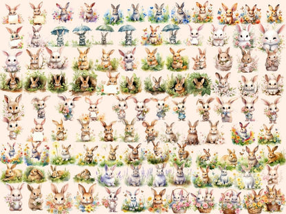 Spring Bunnies Watercolor Clipart bunny graphics - Wonders Artist