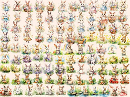 Spring Bunnies Watercolor Clipart bunny graphics - Wonders Artist