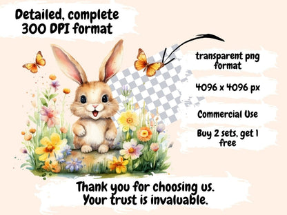Spring Bunnies Watercolor Clipart bunny graphics - Wonders Artist
