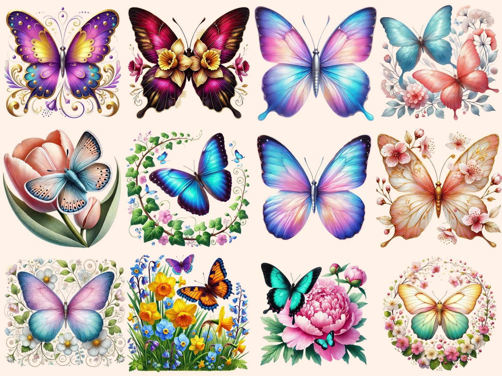 Spring Butterflies (P1) Clipart - High - Quality Instant Digital Download for Creative Projects