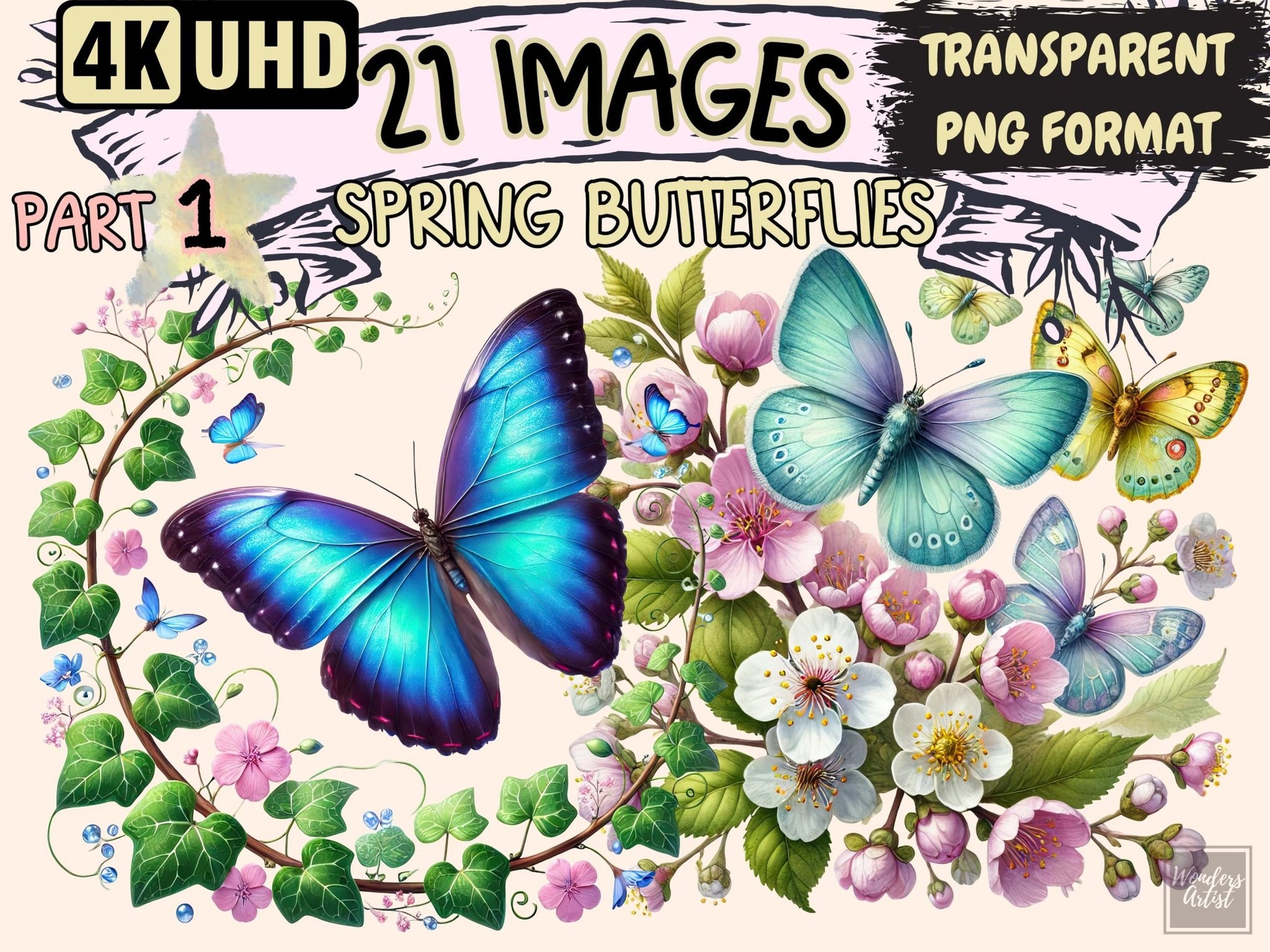 Spring Butterflies (P1) Clipart - High - Quality Instant Digital Download for Creative Projects