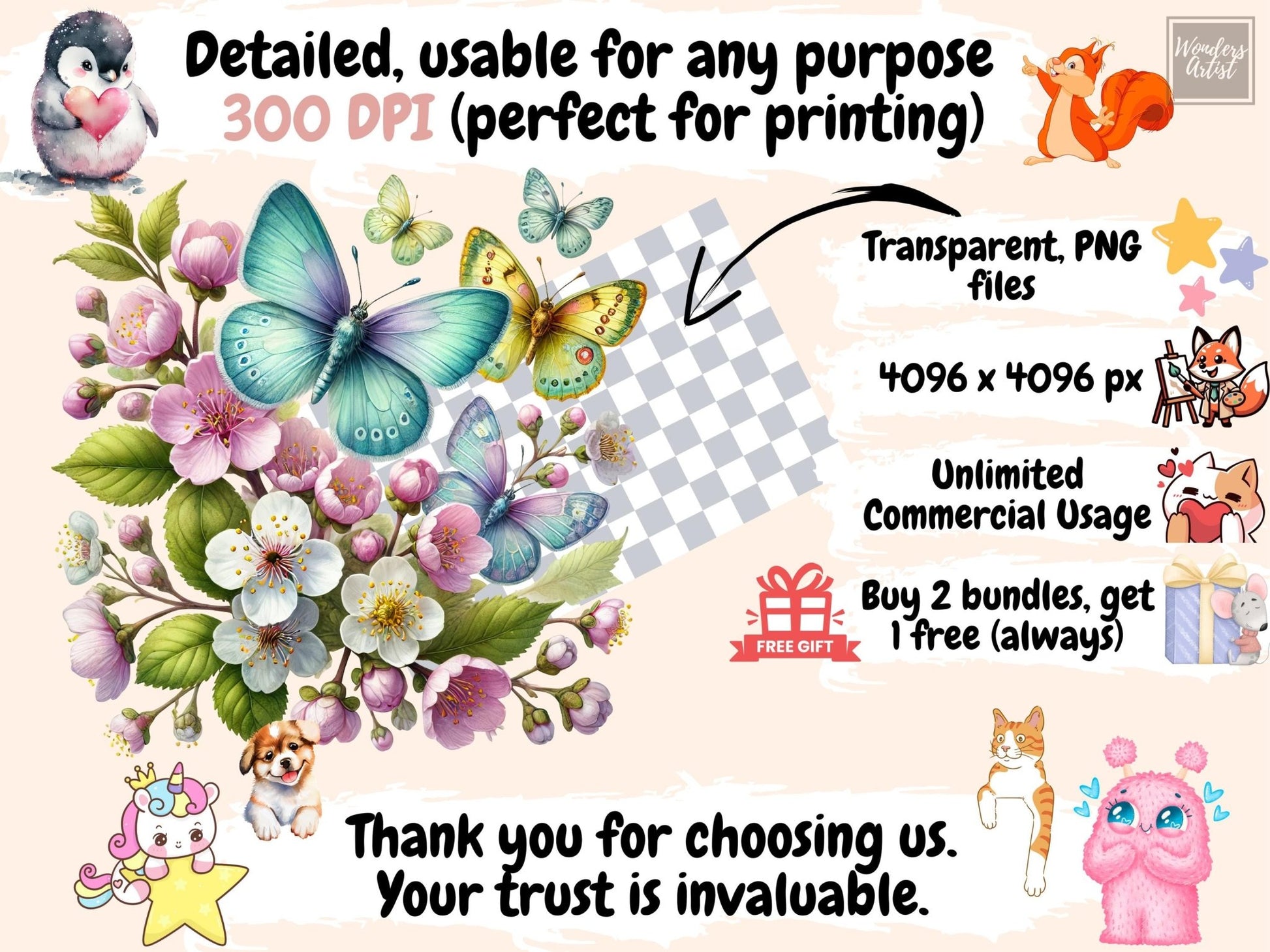 Spring Butterflies (P1) Clipart - High - Quality Instant Digital Download for Creative Projects