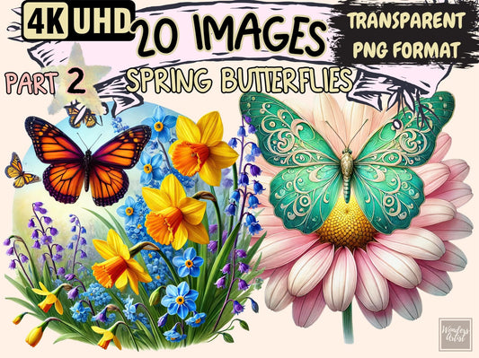 Spring Butterflies (P2) Clipart - High - Quality Instant Digital Download for Creative Projects