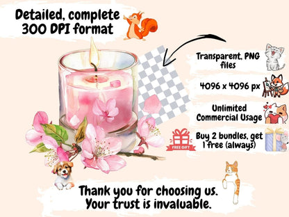 Spring Candles Watercolor Clipart beautiful candle art - Wonders Artist