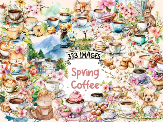 Spring Coffee Watercolor Clipart cafe clipart - Wonders Artist