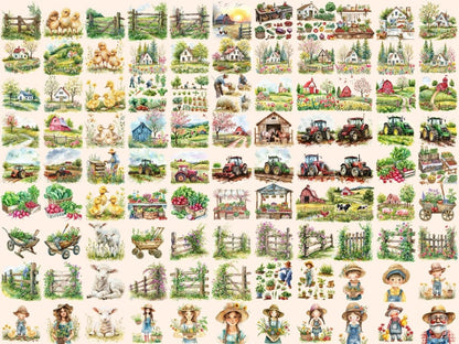 Spring Farm Watercolor Clipart farm animals png - Wonders Artist
