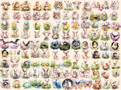 Spring Floral Animals Watercolor Clipart animal clipart - Wonders Artist