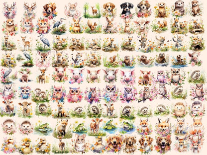 Spring Floral Animals Watercolor Clipart animal clipart - Wonders Artist