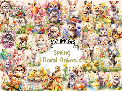 Spring Floral Animals Watercolor Clipart animal clipart - Wonders Artist