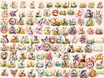 Spring Floral Animals Watercolor Clipart animal clipart - Wonders Artist