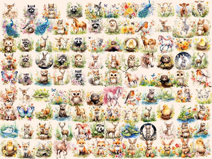 Spring Floral Animals Watercolor Clipart animal clipart - Wonders Artist