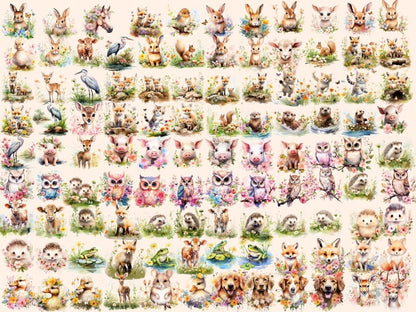 Spring Floral Animals Watercolor Clipart animal clipart - Wonders Artist