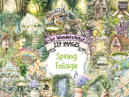 Spring Foliage Watercolor Clipart botanical clipart - Wonders Artist
