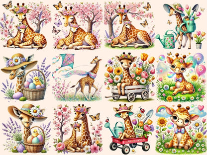 Spring Giraffes Clipart baby giraffe clipart cute giraffe png floral giraffe art - WondersArtist
