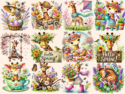 Spring Giraffes Clipart baby giraffe clipart cute giraffe png floral giraffe art - WondersArtist
