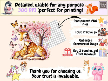 Spring Giraffes Clipart baby giraffe clipart cute giraffe png floral giraffe art - WondersArtist