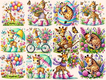 Spring Giraffes Clipart baby giraffe clipart cute giraffe png floral giraffe art - WondersArtist
