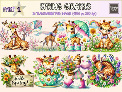 Spring Giraffes Clipart baby giraffe clipart cute giraffe png floral giraffe art - WondersArtist