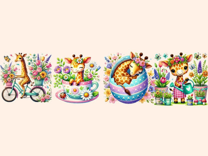 Spring Giraffes Clipart baby giraffe clipart cute giraffe png floral giraffe art - WondersArtist