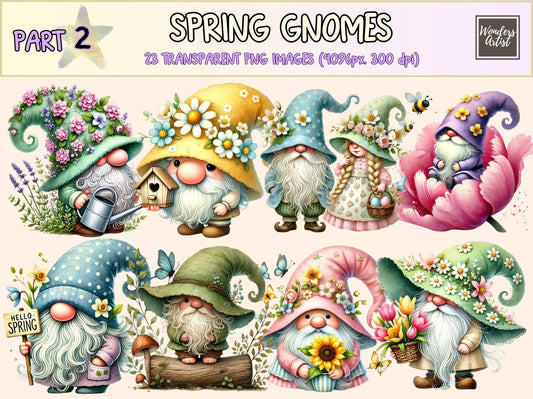 Spring Gnomes (P2) Clipart - High - Quality Instant Digital Download for Creative Projects