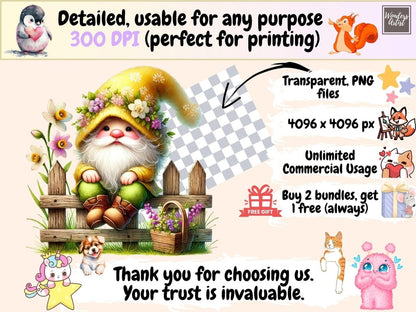 Spring Gnomes (P3) Clipart cute gnome art - Wonders Artist