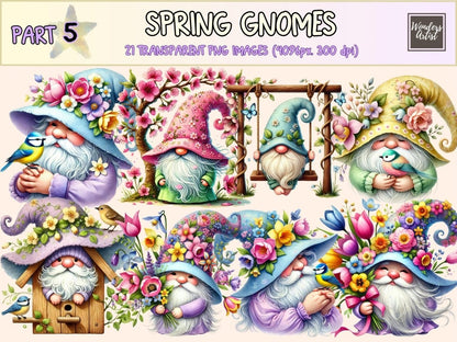 Spring Gnomes (P5) Clipart cute gnome art - Wonders Artist
