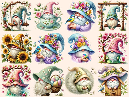 Spring Gnomes (P5) Clipart - High - Quality Instant Digital Download for Creative Projects