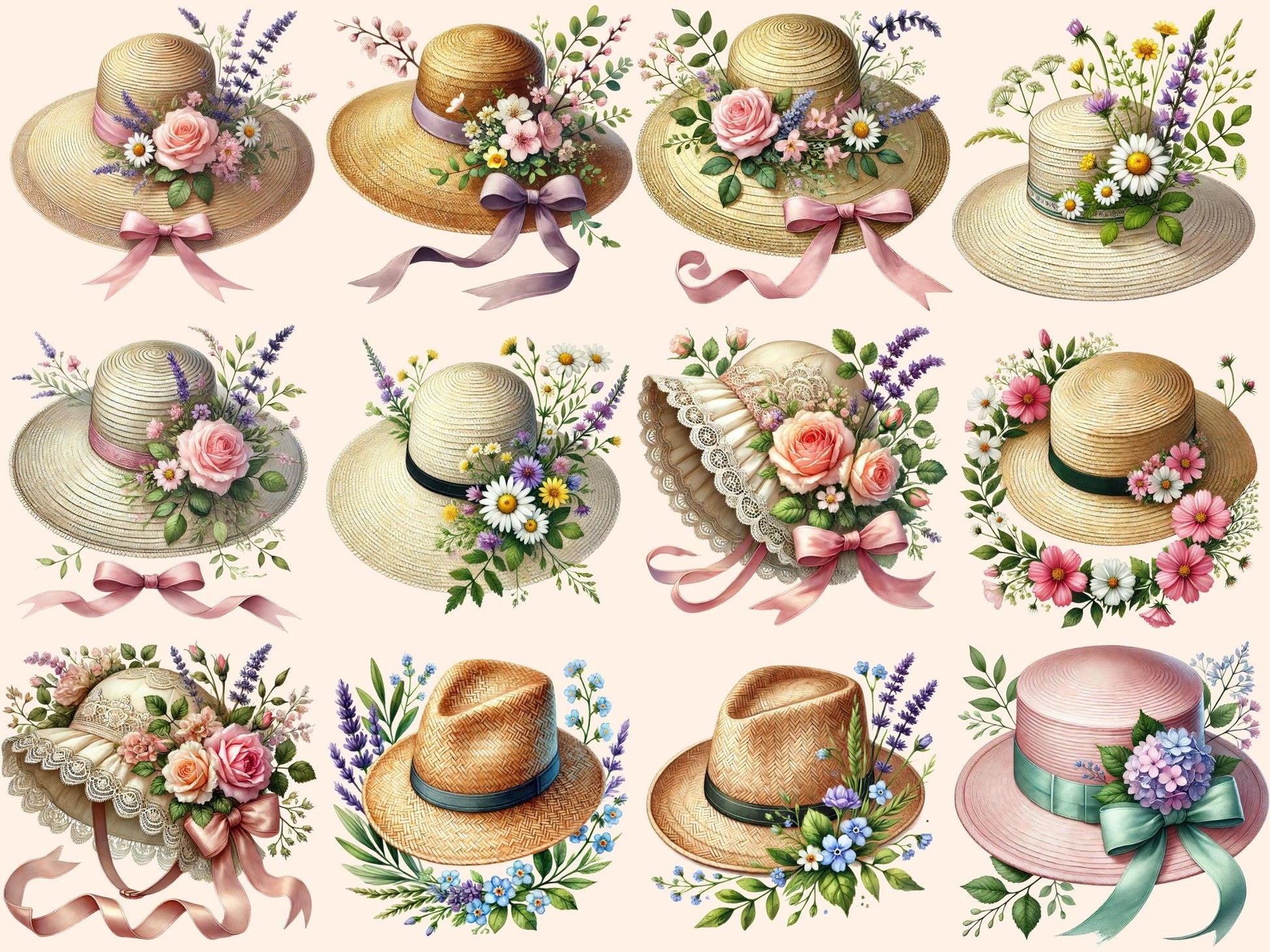 Spring Hats Clipart - High - Quality Instant Digital Download for Creative Projects