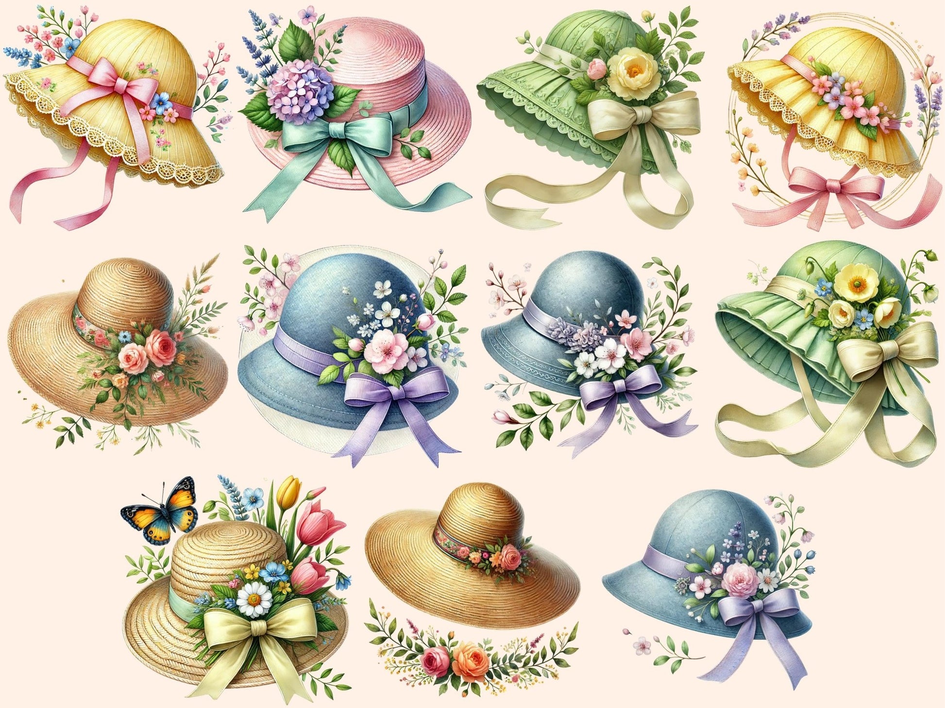 Spring Hats Clipart - High - Quality Instant Digital Download for Creative Projects