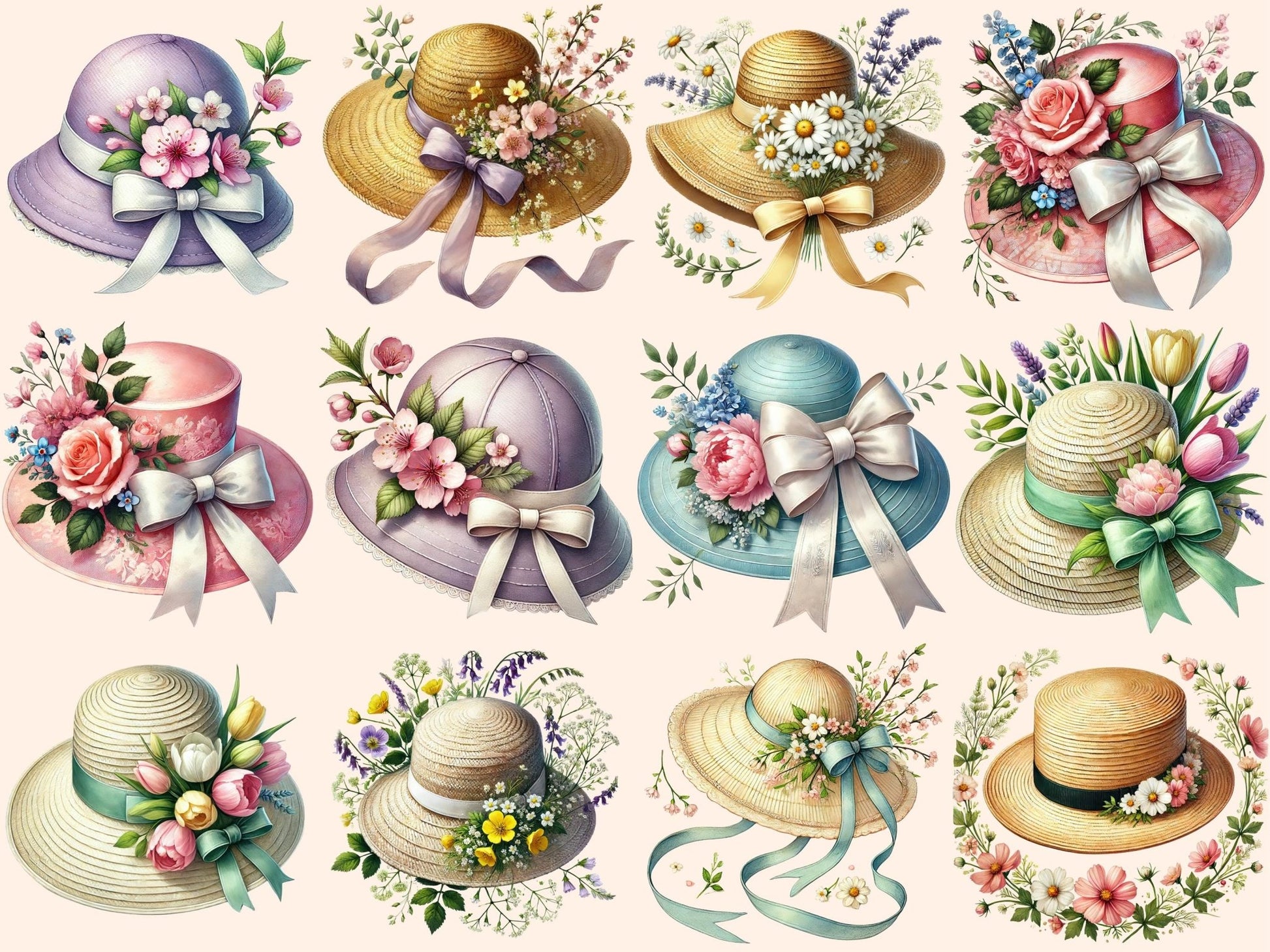 Spring Hats (P2) Clipart - High - Quality Instant Digital Download for Creative Projects