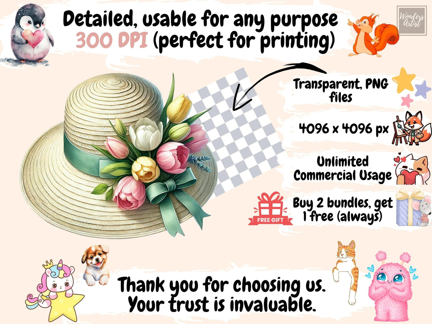 Spring Hats (P2) Clipart - High - Quality Instant Digital Download for Creative Projects