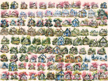 Spring Houses Watercolor Clipart cottage clipart - Wonders Artist