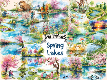Spring Lakes Watercolor Clipart lake clipart - Wonders Artist