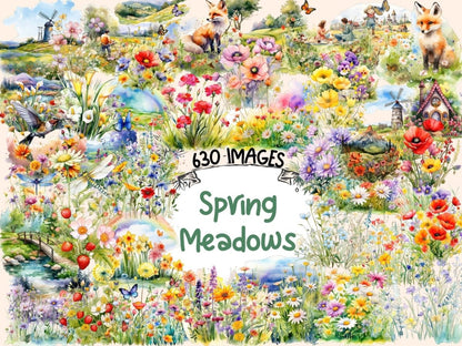 Spring Meadows Watercolor Clipart meadow clipart - Wonders Artist