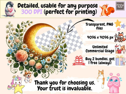 Spring Moons (P1) Clipart boho moon clipart - Wonders Artist
