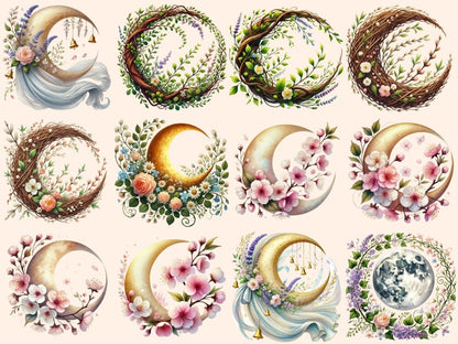 Spring Moons (P1) Clipart boho moon clipart - Wonders Artist