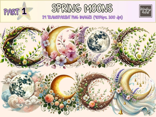 Spring Moons (P1) Clipart boho moon clipart - Wonders Artist