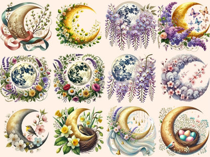 Spring Moons (P2) Clipart boho moon clipart - Wonders Artist