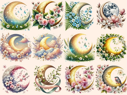 Spring Moons (P2) Clipart boho moon clipart - Wonders Artist