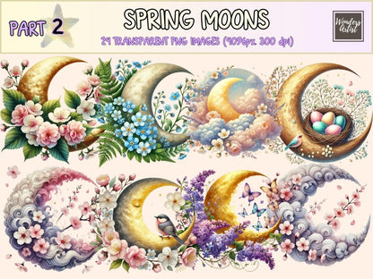 Spring Moons (P2) Clipart boho moon clipart - Wonders Artist
